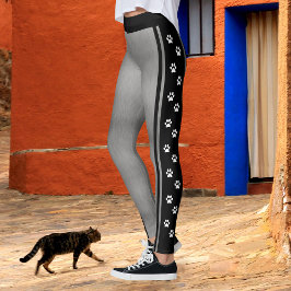 Leggings Gris plateado metálico negro y blanco estampado de