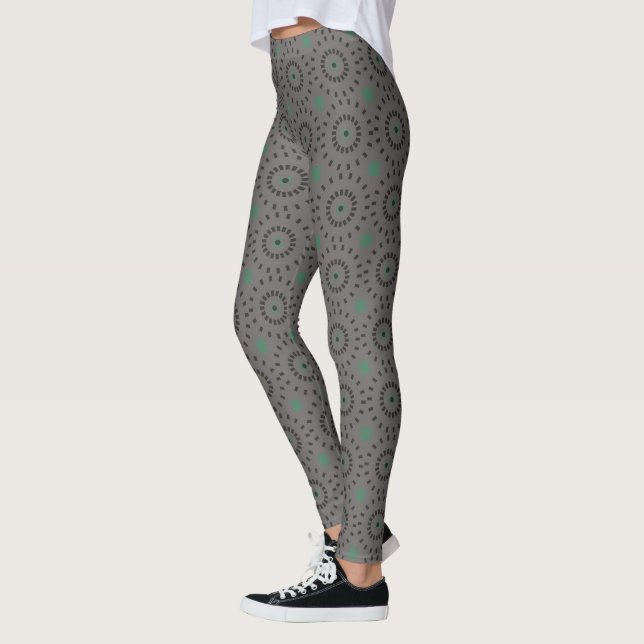 Leggings Gris sobre Círculos Gris Patrón de amor (Izquierda)