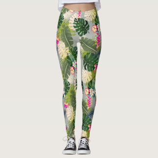 Leggings Gris veraniego de follaje tropical