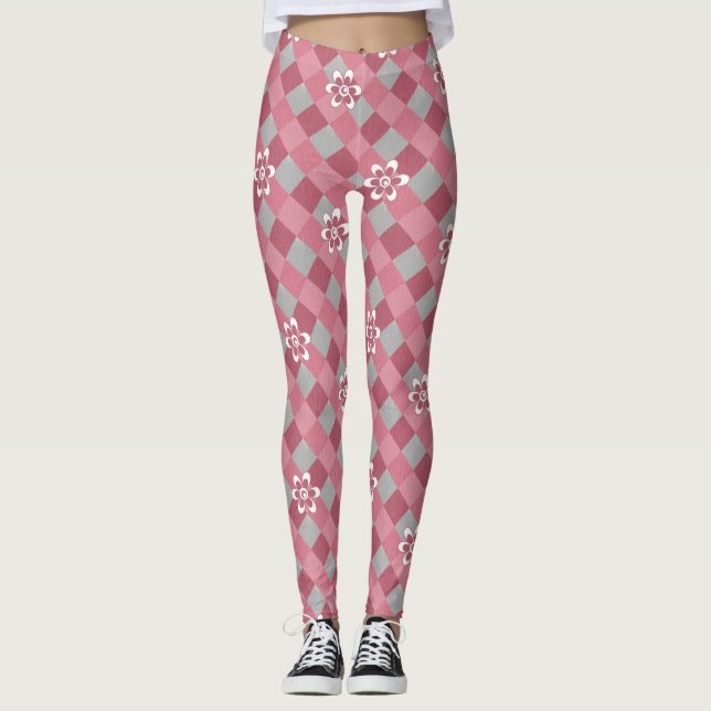 Leggings Gris y rosa graso con flores de camomila (Anverso)
