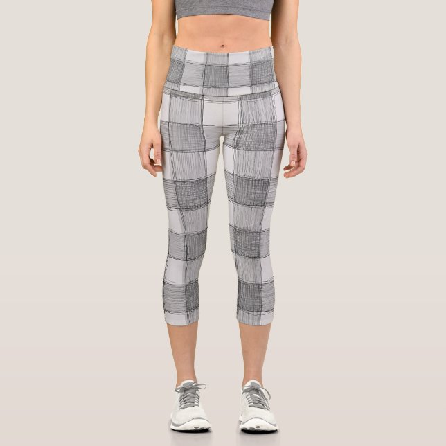 Leggings Gris y White Gingham Capri para mujeres (Anverso)