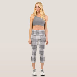 Leggings Gris y White Gingham Capri para mujeres
