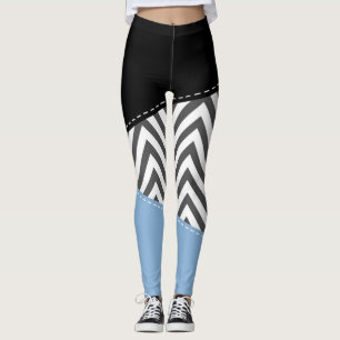 Leggings Gris Zigzag, Gris Chevron, Zigzag Pattern, Azul