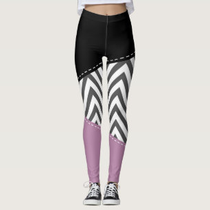 Leggings Gris Zigzag, Gris Chevron, Zigzag Pattern, Púrpura