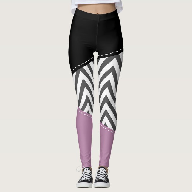 Leggings Gris Zigzag, Gris Chevron, Zigzag Pattern, Púrpura (Anverso)