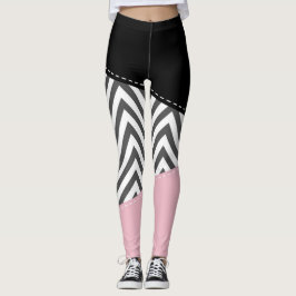 Leggings Gris Zigzag, Gris Chevron, Zigzag Pattern, Rosa