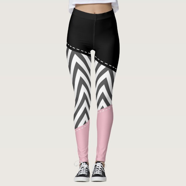 Leggings Gris Zigzag, Gris Chevron, Zigzag Pattern, Rosa (Anverso)