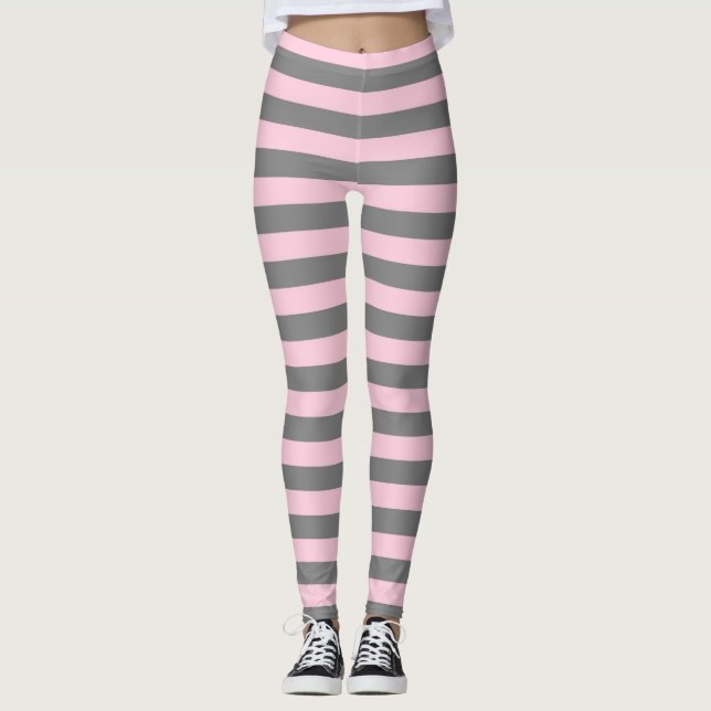 Leggings Grises carbones y rayas rosadas suaves (Anverso)