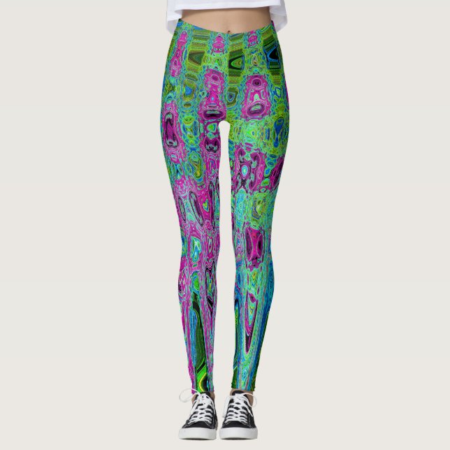 Leggings Groovic rosa caliente y azul Groovy Abstract Ondas (Anverso)