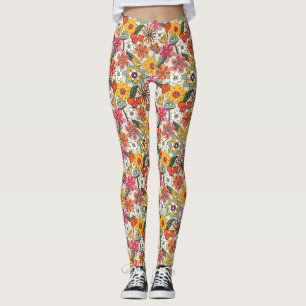 Leggings Groovy 70's, Naranja, rosa y floral verde