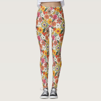 Leggings Groovy 70's, Naranja, rosa y floral verde