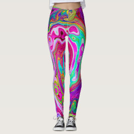 Leggings Groovy Abstracto Retro Magenta Remolino de Arcoíri
