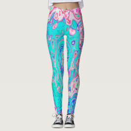 Leggings Groovy Aqua Blue and Pink Resumen Swirte Retro