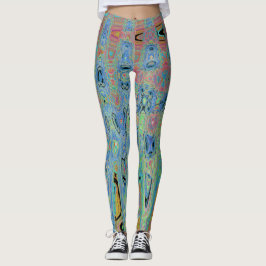 Leggings Groovy azul acuarela Abstract Olas atómicas retro