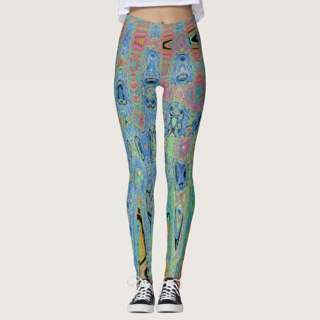 Leggings Groovy azul acuarela Abstract Olas atómicas retro (Anverso)