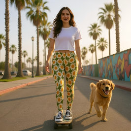 Leggings Groovy Daisy verde y amarillo