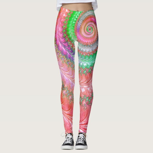 Leggings Groovy Espiral Digital Abstracta Fractal Colorida  (Anverso)