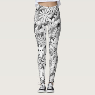 Leggings Groovy Flowers Garden Monocrome