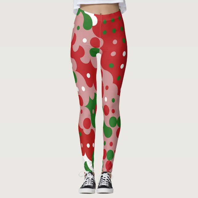 Leggings Groovy Funky Mod Retro Patrón de Navidades (Anverso)