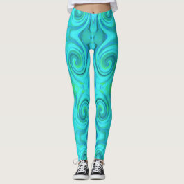 Leggings Groovy Guay Resumen Aqua Láquido Patrón De Swirl