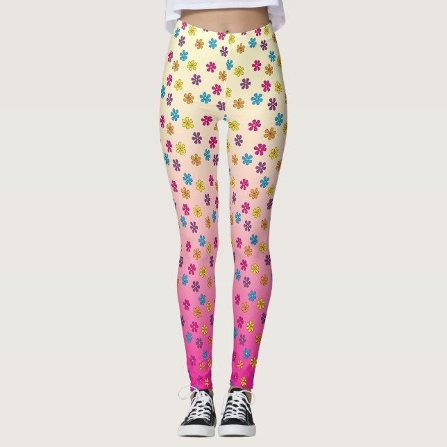 Leggings Groovy Hippie Flor Ducha rosa desvanecimiento (Anverso)
