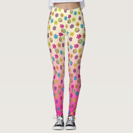 Leggings Groovy Hippie Peace and Flower Shower se desvanece