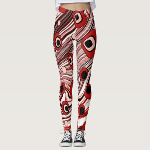 Leggings Groovy negro y rojo retro y arte ondulado