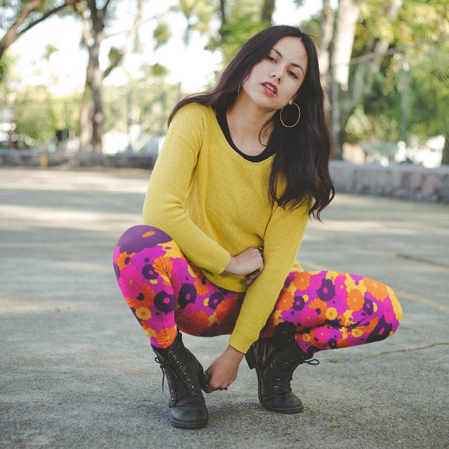 Leggings Groovy poder de flores hippie morado y rosa (Subido por el creador)