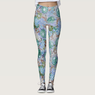 Leggings Groovy Protea Azul Retro Y Patrón De Daisy