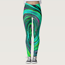 Leggings Groovy Resumen Retro Green y Magenta Swirl