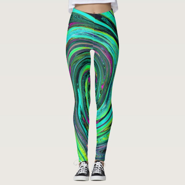 Leggings Groovy Resumen Retro Green y Magenta Swirl (Anverso)