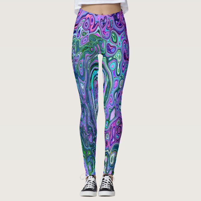 Leggings Groovy Resumen Retro Green y Purple Swirl (Anverso)