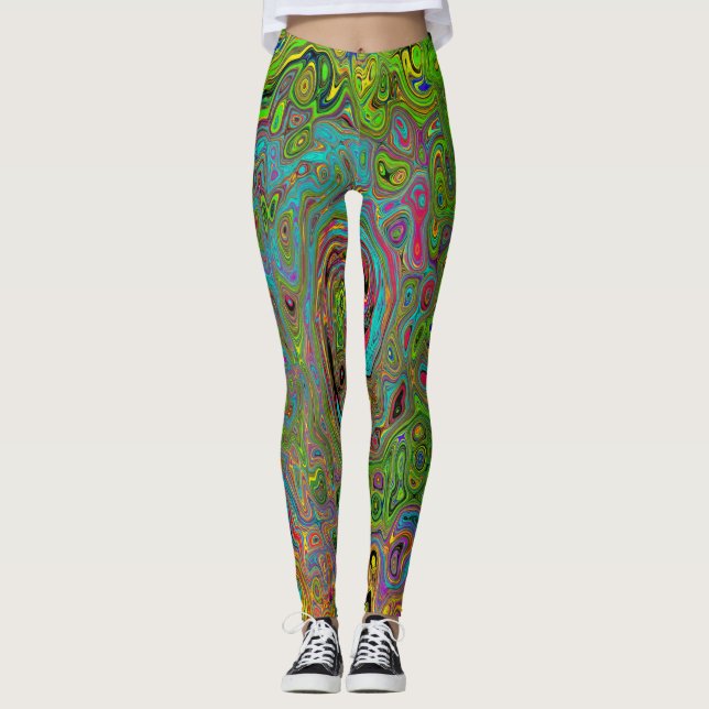 Leggings Groovy Resumen Retro Lime Giro verde y azul (Anverso)