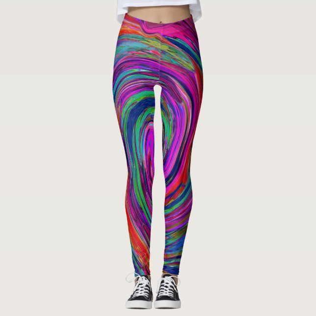 Leggings Groovy Resumen Retro Magenta Bañada Arcoiris Oscur (Anverso)