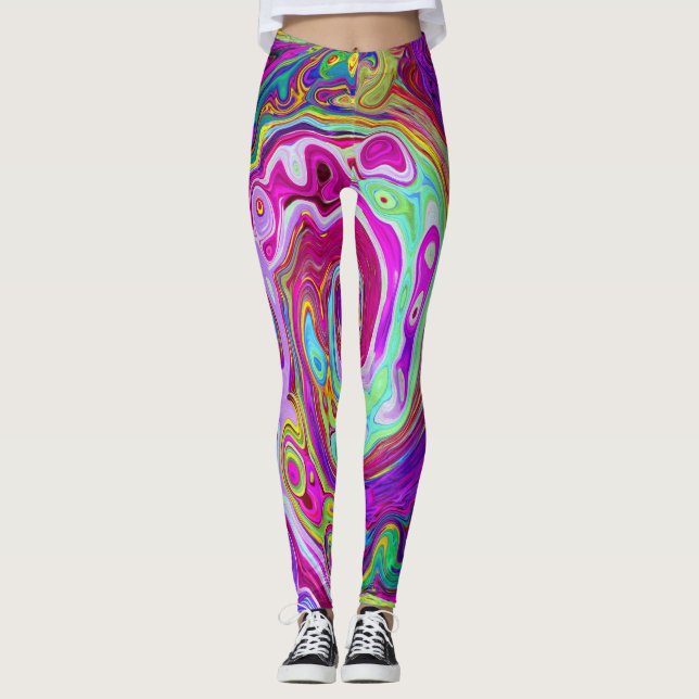 Leggings Groovy Resumen Retro Magenta Giro Arcoiris (Anverso)