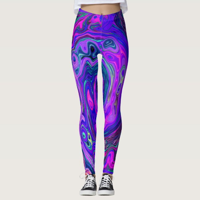 Leggings Groovy Resumen Retro Magenta y Púrpura Swirl (Anverso)