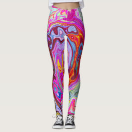 Leggings Groovy Resumen Retro Pink caliente y Blue Swirl