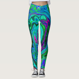 Leggings Groovy Resumen Swirl Retro Verde y Azul