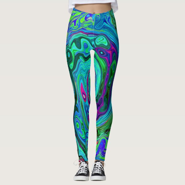 Leggings Groovy Resumen Swirl Retro Verde y Azul (Anverso)