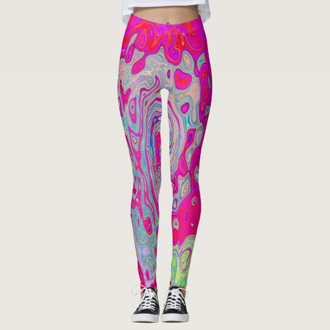 Leggings Groovy Resumen Verde azulado Azul y Rojo Swirl (Anverso)