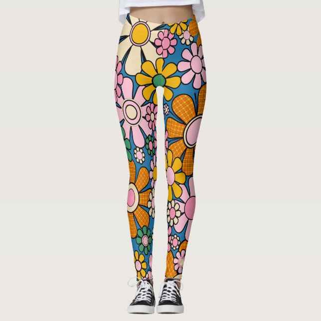 Leggings Groovy Retro 60 Flores hippie alegre cosecha (Anverso)