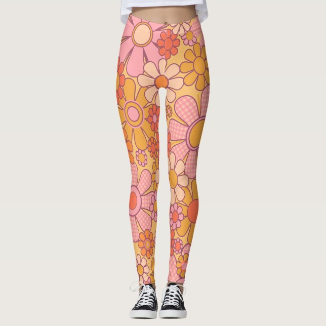 Leggings Groovy Retro 60 Flores hippie alegre cosecha (Anverso)