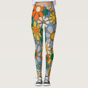 Leggings Groovy Retro 60 Flores hippie alegre cosecha