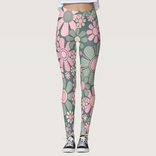 Leggings Groovy Retro 60 Flores hippie alegre cosecha (Anverso)
