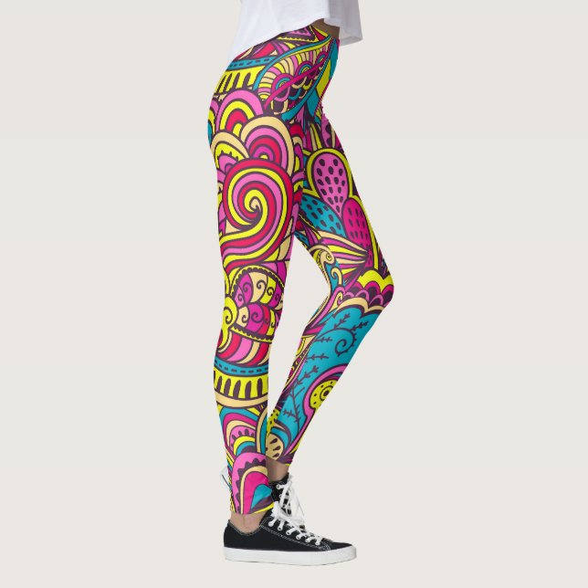 Leggings Groovy Retro Resumen Estilo Moderno Doodles a la m (Derecha)