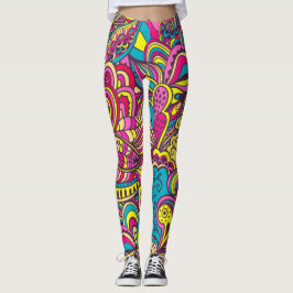 Leggings Groovy Retro Resumen Estilo Moderno Doodles a la m