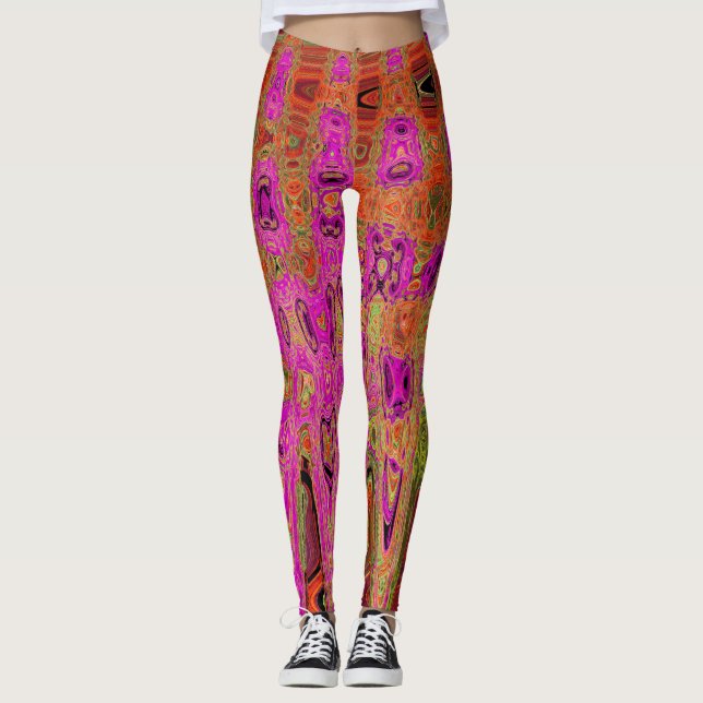 Leggings Groovy rosa caliente Resumen Olas atómicas retro (Anverso)
