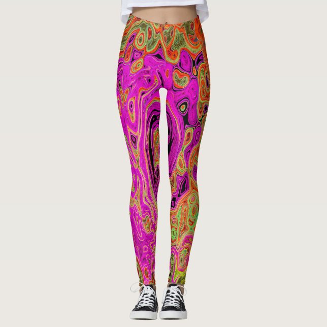 Leggings Groovy Rosado Caliente Resumen Remoto Líquido (Anverso)