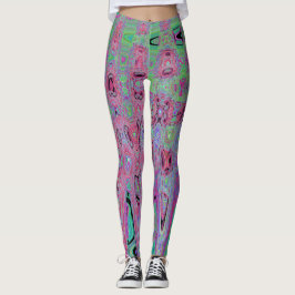 Leggings Groovy verde rosa y limón Resumen de olas atómicas