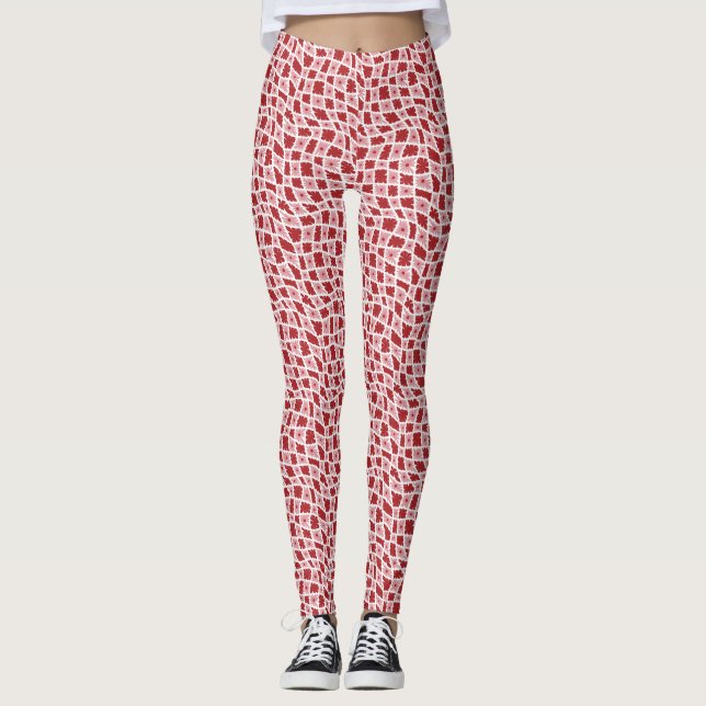 Leggings Groovy Wavy Trippy 60 Flores Cheques Rojo Rosa (Anverso)